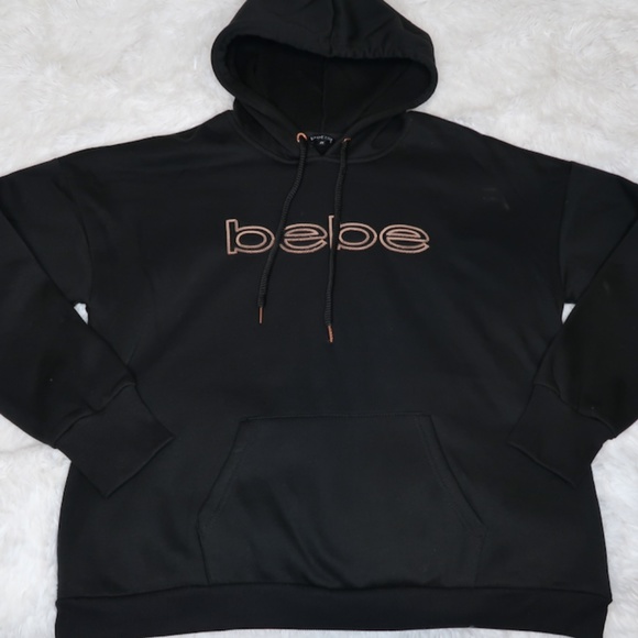 bebe | Tops | Bebe Sequin Outline Logo Hoodie Black Rose Gold